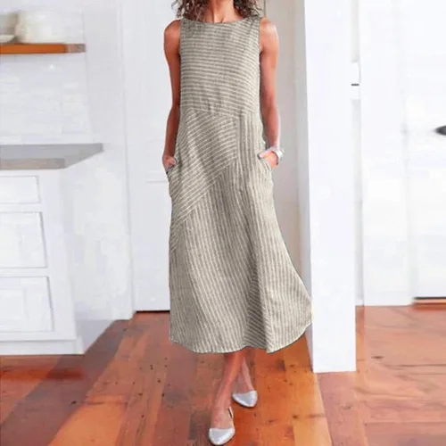 Vista 2 de Vestido de manga larga para mujer, casual, de algodón, lino, con botones, maxivestidos tipo caftán, blanco y azul