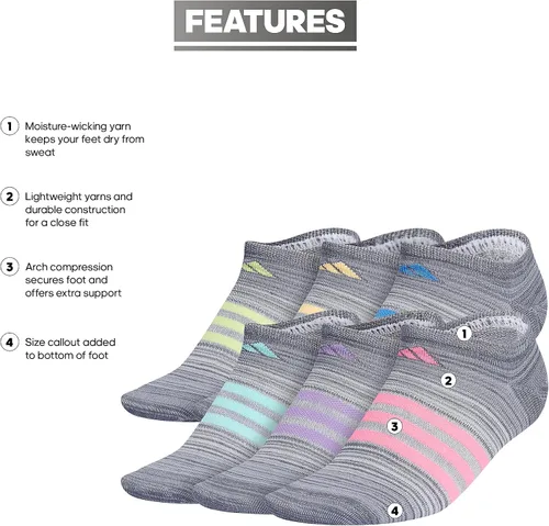 Vista 2 de adidas Kids-Girl's Superlite No Show Socks (6-Pair)