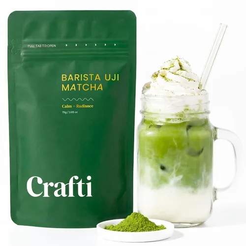 Vista 10 de Crafti Polvo de matcha de grado ceremonial (orgánico) – Polvo de té verde matcha japonés auténtico sin azúcar de Uji, Kyoto para lattes de grado