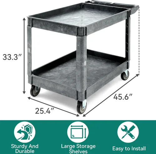 Vista 4 de YITAHOME - Carrito utilitario de plástico resistente de 2 niveles, 45 x 25 pulgadas, color gris