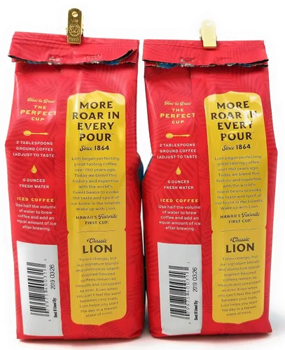 Vista 4 de Lion Coffee VAINILLA MACADAMIA Smooth & Nutty Ground (dos bolsas de 10 onzas) con cuchara de café de 0.35 onzas en sobre corrugado a prueba