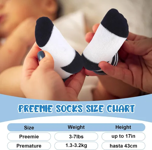 Vista 2 de 20 pares de calcetines prematuros de algodón prematuro calcetines de felpa para bebés prematuros calcetines de hospital recién nacido calcetines