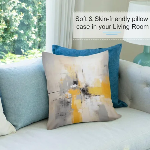 Vista 8 de Funda de almohada de 12 x 12 pulgadas, pintura abstracta en amarillo, gris y blanco, funda de cojín para sofá al aire libre, decoración moderna