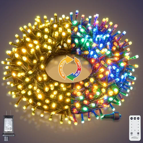 Vista 8 de Lightshare Guirnalda de 300 luces LED de 99 pies, 9 modos, 30 V, enchufable, con control remoto, para el hogar, jardín, patio, Navidad, boda