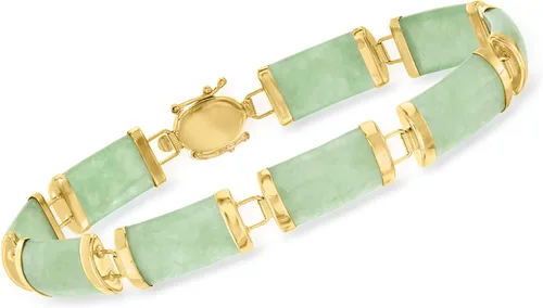Vista 3 de Ross-Simons Pulsera Good Fortune en oro amarillo de 14 quilates, Gema, Jade