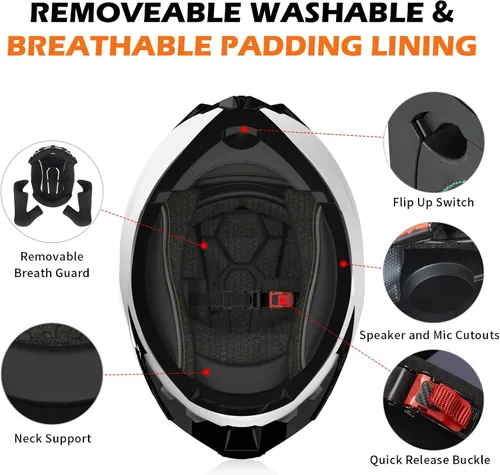 Vista 7 de Casco de motocicleta, casco modular de motocicleta de doble visera abatible de cara completa JR-815, casco de motocicleta aprobado por DOT con 2