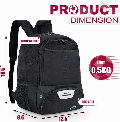 Vista 3 de Himal Outdoors - Bolsa de fútbol-mochila para fútbol, mochila para fútbol, voleibol y balonmano, bolsa deportiva con taco separado