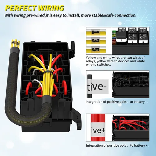 Vista 4 de Gebildet Caja de fusibles y relés de 12 V con 5 pines JD1914 40A relé y 1 relé de 4 pines 6 fusibles ATC/ATO, caja de relé de fusibles impermeable