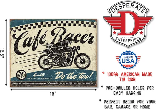 Vista 2 de Desperate Enterprises 'Cafe Racer Parts & Service' Do The Ton Steel Sign (de 4030)