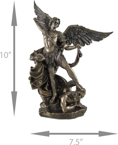 Vista 5 de Veronese Design Estatua de resina fundida de San Miguel con acabado de bronce de 10 pulgadas de alto con detalles intrincados y detalles pintados a