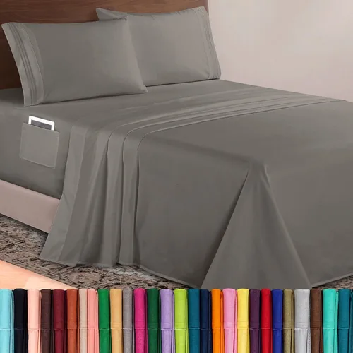 Vista 47 de Elegant Comfort Lujoso juego de sábanas de microfibra de alta calidad 1500 hoteleras bordadas de tres líneas más suaves de 4 piezas, resistente a
