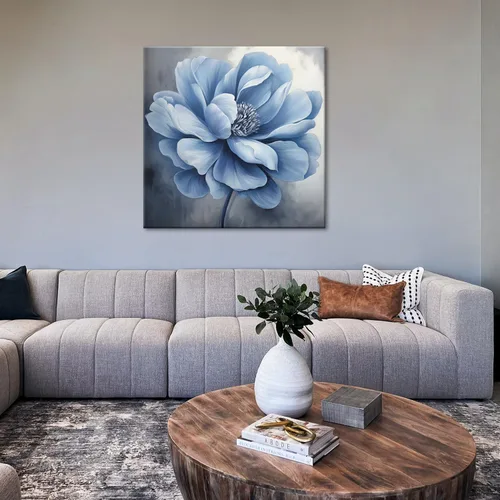 Vista 4 de GLOKAKA Arte de pared de flores azules, lienzo de peonía, arte de pared para baño, arte de pared, pintura de flores florales, cuadros para sala