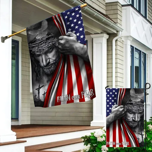 Vista 8 de FLAGWIX Bandera de Estados Unidos Christian Patriot – Bandera de Faith Over Fear God Jesus – Bandera de jardín de 12 x 18 pulgadas, decoración del 4
