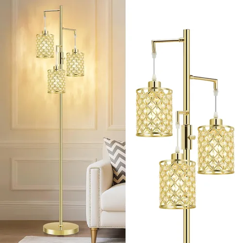 Vista 12 de Lámparas de pie de cristal GyroVu para sala de estar, lámpara de pie negra de 3 luces, lámpara alta de pie con elegante pantalla de cristal K9