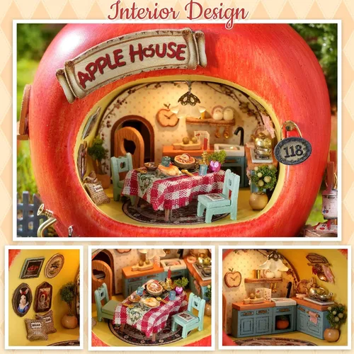 Vista 6 de TuKIIE Kit de casa en miniatura con muebles, a escala 1:100, sala creativa, mini casa de muñecas de madera, rincón de libro para niños, adolescentes