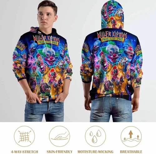 Vista 5 de Killer Klowns from Outer Space - Sudadera unisex con capucha 3D para adolescentes, sudadera casual con bolsillos