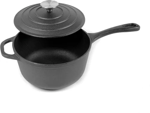 Vista 3 de HAWOK Mini cacerola de hierro fundido de 2.65 cuartos de galón, 8 pulgadas con tapa, pre-sazonada