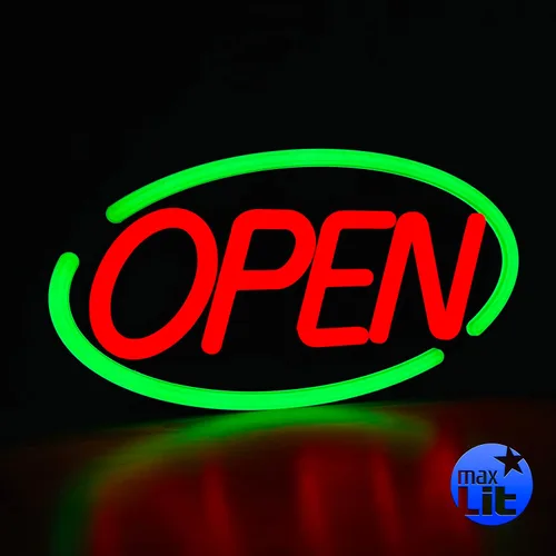 Vista 6 de Letrero de neón LED ultra brillante de 21 x 10 pulgadas, texto en inglés Open, con control remoto