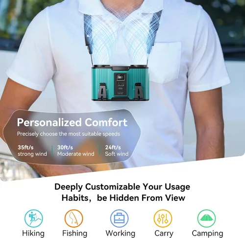 Vista 7 de Astaowl ventilador de cintura personal de 12000 mAh, clip recargable USB para la cintura para trabajar, 10 velocidades y 23H de enfriamiento
