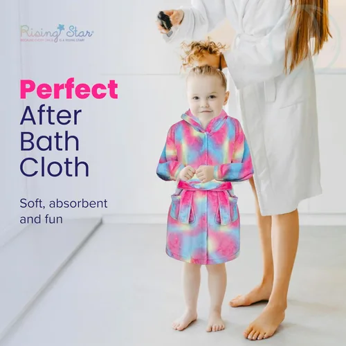 Vista 2 de Rising Star Batas de baño para niñas y niños, bata de baño de felpa suave con capucha de forro polar Regalos de unicornio batas para niñas grandes