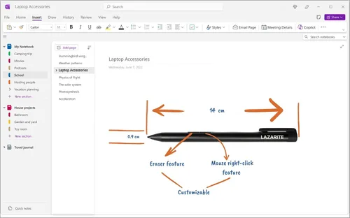 Vista 3 de LAZARITE M Pen Black, Lápiz activo para Microsoft Surface, Lenovo Yoga 7i/9i, Flex 5, HP Envy x360/Pavilion x360/Spectre x360, sensibilidad a