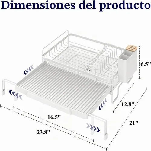 Vista 2 de Kitsure Escurridor extensible para platos – Longitud ajustable de 12.8 a 21.0 pulgadas, escurreplatos de drenaje automático para encimera de cocina