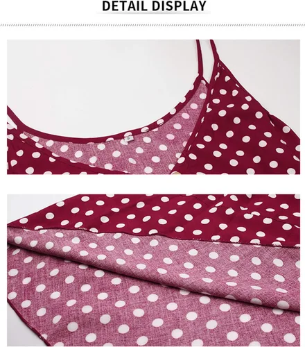 Vista 5 de BROVAVE - Vestido de verano 2023 para mujer, diseño informal, bohemio, con lunares, tirantes delgados, cuello en V, holgado y de largo por debajo