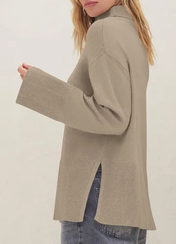 Vista 9 de ZESICA Women's 2024 Winter Sweaters Turtleneck Long Sleeve Oversized Split Hem Knitted Pullover Jumper Sweater Tops