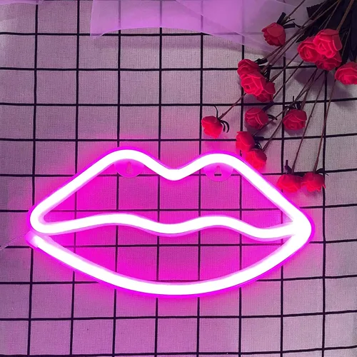 Vista 2 de ENUOLI Letreros de neón con forma de labios, luz nocturna rosa, luz de pared LED, luces de neón decorativas románticas para dormitorio, bar