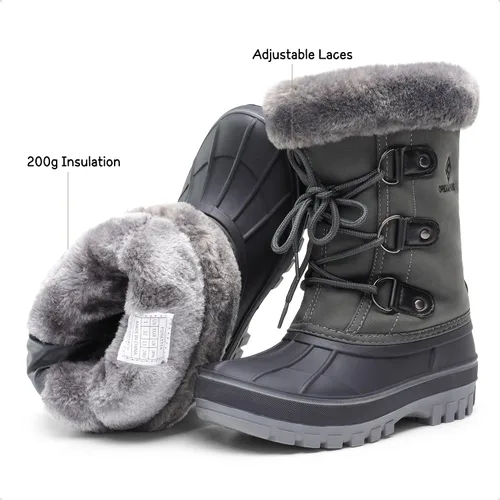 Vista 2 de DREAM PAIRS Botas de nieve de invierno con forro de piel sintética para niños y niñas