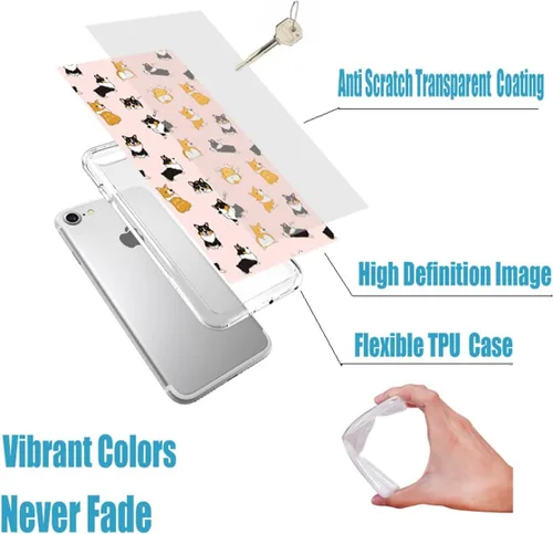 Vista 5 de Funda protectora delgada de goma TPU suave para iPhone SE 2022/2020/8/7/6S/6, funda protectora de goma TPU suave, lindo perro corgi de dibujos Un