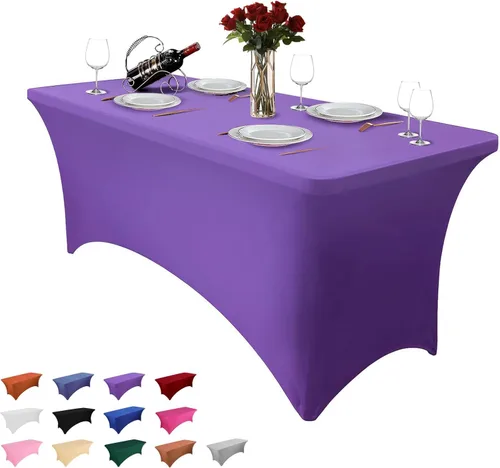 Vista 28 de Paquete de 2 manteles rectangulares de 4 pies para manteles rectangulares color gris azulado, elásticos, manteles de elastano para eventos
