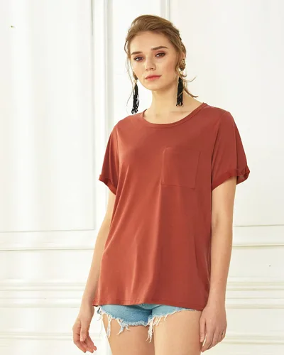Vista 3 de noflik Camiseta básica de manga corta con cuello redondo para mujer Cupro Modal