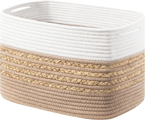 Vista 19 de UBBCARE Paquete de 1 canasta para organizar, cestas de almacenamiento tejidas para juguetes y toallas, cesta rectangular de cuerda de algodón