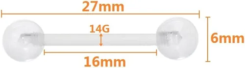 Vista 2 de Oasis Plus 10pcs 14G transparente flexible plástico retenedor lengua anillo pezón barra 0.236 in bolas cuerpo piercing