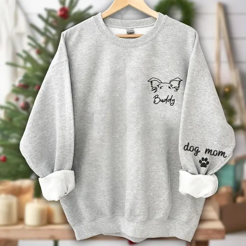 Vista 2 de Nazenti Sudadera bordada personalizada para mamá de perro, sudadera personalizada con orejas de perro, regalos para amantes de los perros, camisa