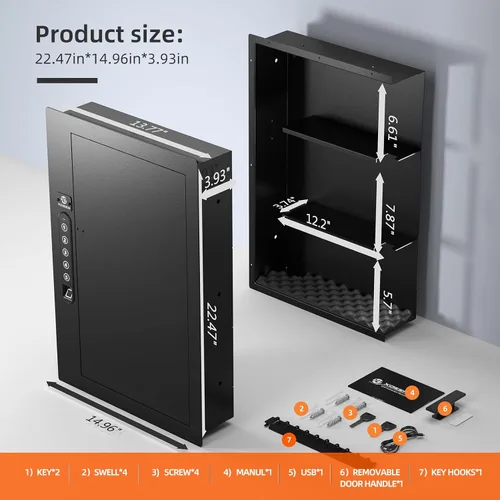 Vista 5 de XDeer Caja fuerte de seguridad de pared plana oculta en la pared, caja fuerte biométrica oculta para huellas dactilares, cajas fuertes electrónicas