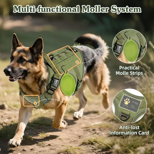 Vista 6 de VavoPaw Arnés táctico resistente para perros grandes, arnés ajustable sin tirones para mascotas, arnés reflectante de servicio de entrenamiento