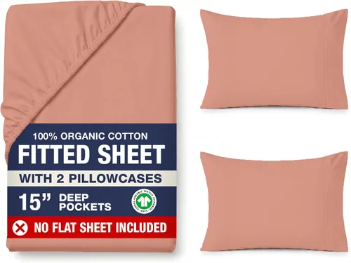 Vista 24 de LANE LINEN - Sábana bajera tamaño individual 100% algodón orgánico y 1 funda de almohada, tejido de percal suave, transpirable, apta para colchones