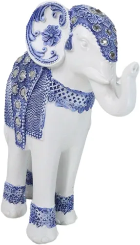 Vista 4 de Ebros Feng Shui Ming Style - Figura decorativa azul y blanca con cristales, tronco, estatua de elefante de 8.75 pulgadas de alto, Vastu 3D, símbolo