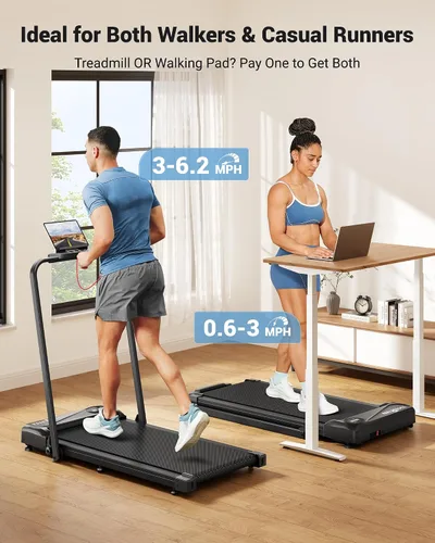 Vista 3 de THERUN Walking Pad, 2 in 1 Foldable Treadmills for Home, 2.5HP Under Desk with Handle Bar, 16" Widened Running Belt, Treadmill with Remote Control &
