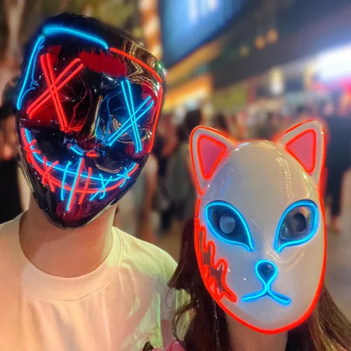 Vista 5 de Hugaboom, Máscara con luz de La Purga de Halloween, máscara LED, máscara brillante, cosplay de Halloween, fiesta de Halloween, hombres y mujeres