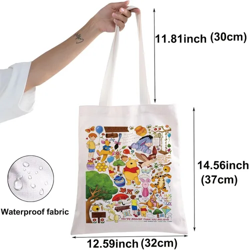 Vista 2 de Bolsa de lona Pooh Bear Piglet & Eeyore & Tiger Fans Gifts Pooh Bear Bolsa de hombro para fanáticos de las películas