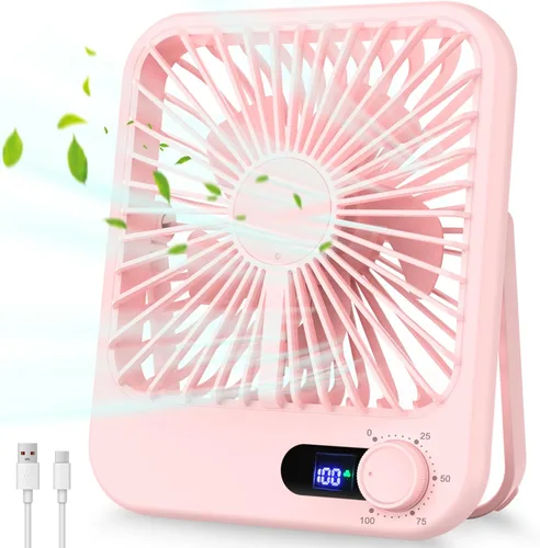 Vista 10 de Ventilador pequeño de escritorio, ventilador personal recargable portátil con alimentación por batería, 100 velocidades, inclinación ajustable