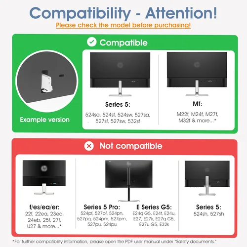 Vista 2 de 3IDEE Adaptador de montaje VESA para monitor HP (524sa, 524sf, 524sw, 527sa, 527sf, 527sw, 532sf, M22f, M24f, M27f, M32f) - Adaptador de montaje