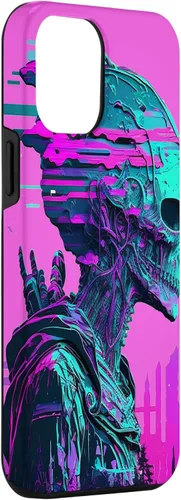 Vista 3 de iPhone 14 Pro Max Cool Retro Alien Sunset Tropical Trippy Vaporwave Sky Art Case