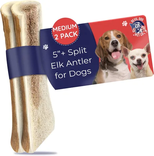 Vista 20 de Devil Dog Pet Co. Cuernos de alce divididos para perros, masticables naturales para perros con médula expuesta, larga duración y sin olor