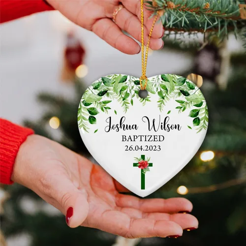 Vista 3 de Adorno de Navidad de Bautismo Personalizado para Niño y Niña, Adorno de Bautizado "Dios Te Bendiga", Regalo de Recuerdo de Bautizo, Adornos