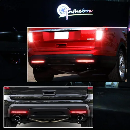 Vista 9 de Luces LED de Reflector de Parachoques Completas con Lente Roja Compatibles con Ford Explorer 2011 2012 2013 2014 2015 - Funcionan como Luces