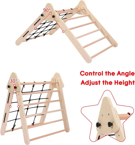 Vista 4 de Colorido escalador triangular 2 en 1 con rampa, escalador triangular para niños pequeños, juguetes plegables para bebés, gimnasio de selva